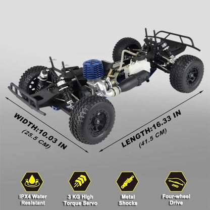 Two-Speed Nitro RC Car for Adult 1/10 20.9IN Gas-Engine Remote Control Truck 70KM/H 2.4G 18CXP Nitro Engine Short Course Rally Vehicle All Terrain Off Road Racing Car 80cc Fuel Tank (Gray) - color: Gray