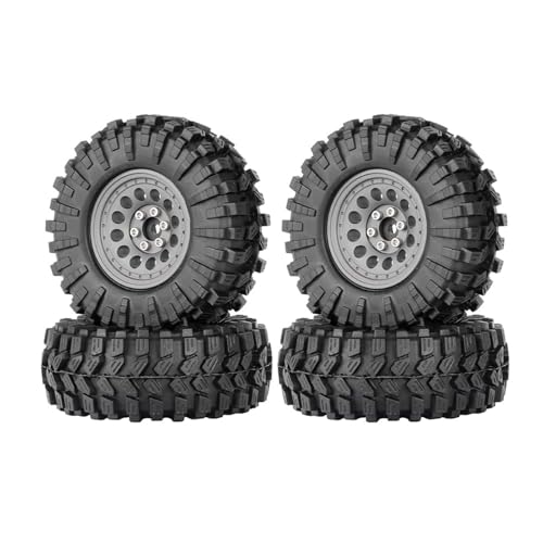1.3” All-Terrain Tire and Wheel Set, Metal Beadlock 5mm & 7mm Hex Wheels for SCX24 TRX4M 1/12 1/14 1/18 1/24 RC Crawler Car (A, Gray) - color: A, Gray