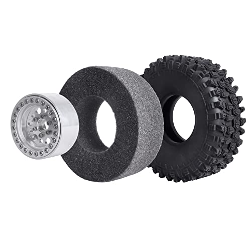 HobbyPark 120mm / 4.72inch 1.9 Crawler Tires and 1.9 Beadlock Wheels Set Foam Inserts for Axial SCX10 II III Traxxas TRX-4 Redcat Gen8 Gen7 Upgrades Replacement Parts (4-Pack) (Silver) - color: Silver