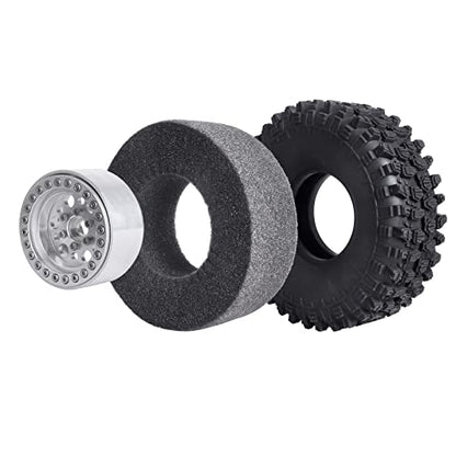 HobbyPark 120mm / 4.72inch 1.9 Crawler Tires and 1.9 Beadlock Wheels Set Foam Inserts for Axial SCX10 II III Traxxas TRX-4 Redcat Gen8 Gen7 Upgrades Replacement Parts (4-Pack) (Silver) - color: Silver
