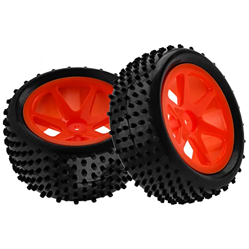 12mm Hex Plastic Wheel Rims & OD 88mm/3.46" Rubber Tire Front Rear Tyre Compatible with Redcat HPI HSP ExceedRC Kyosho Losi 1/10 Scale Off Road Buggy (Red) - color: Red