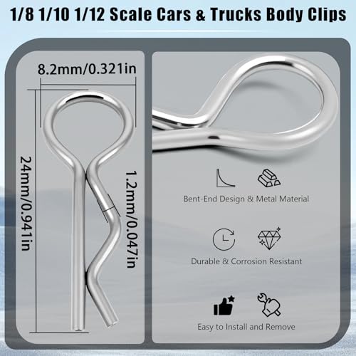 100pcs Universal RC Body Clips Pins - Compatible with Traxxas, Arrma, Redcat, Axial, HPI, HSP, Exceed, Himoto, Losi, RC4WD, Tamiya, Fits 1/8, 1/10, 1/12 Scale RC Cars, Trucks, Crawlers, Buggies - color: Silver