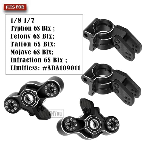 Aluminum Front Knuckles Steering Blocks &Rear Hub Stub Axle Carriers Upgrades Part for 1/8 Typhon/Talion 6S BLX,1/7 Felony/Mojave/Infraction 6S BLX,Black - color: Black