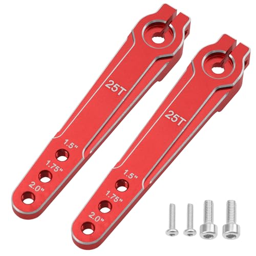 2Pcs ShareGoo Aluminum 2.0inch 25T Servo Arm Horn Long Steering Servo Arms Compatible with Futaba Savox Xcore HL HSP HD Power Rc Servos for RC Airplanes RC Plane Car (Red) - color: Red