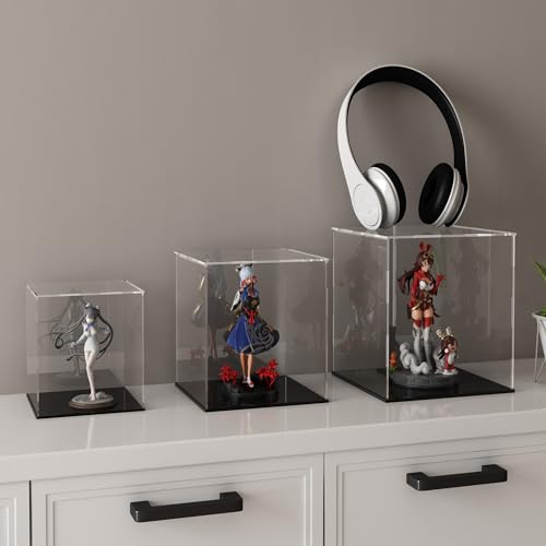 Acrylic Display Case for Collectibles and Toys, Versatile Clear Acrylic Display Box with Black Base for Action Figures and Trophy, 7x7x11-inch - size: 7"L x 7"W x 11"H