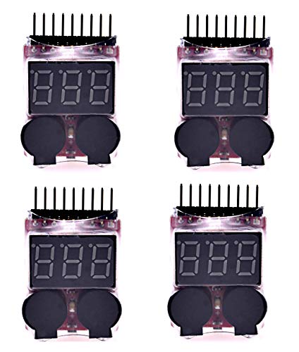 Readytosky Lipo Battery Checker RC Battery Low Voltage Buzzer Alarm | Voltage Tester Monitor for 1-8S Lipo Life LiMn Li-ion Battery (4PCS)