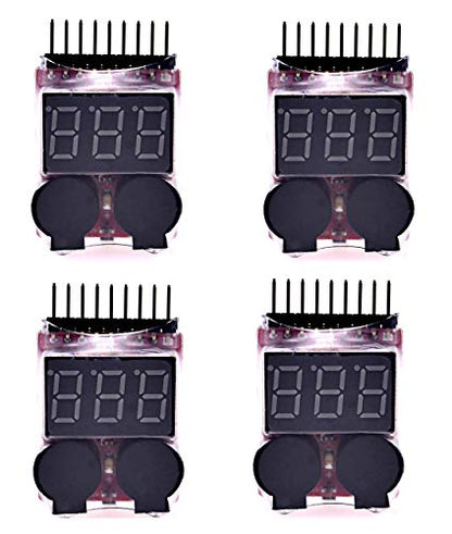 Readytosky Lipo Battery Checker RC Battery Low Voltage Buzzer Alarm | Voltage Tester Monitor for 1-8S Lipo Life LiMn Li-ion Battery (4PCS)