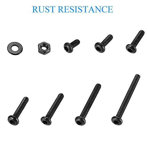 410Pcs Tiny Button Head Hex Socket Cap Screws, Black Grade 10.9 Alloy Steel, M2 x 4/6/8/10/12/16/20mm Allen Head Machine Screws, Nuts and Washers Kit with Hex Key, Fully Threaded Pitch: 0.4mm - color: Black-410Pcs M2 Button Head Socket Screw-10.9