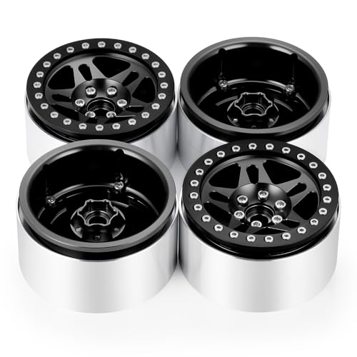 4PCS Aluminum 2.2 Beadlock Wheels for 1/10th RC Crawler Car Wraith RR10 SCX10 TRX4 (Black) - color: Black