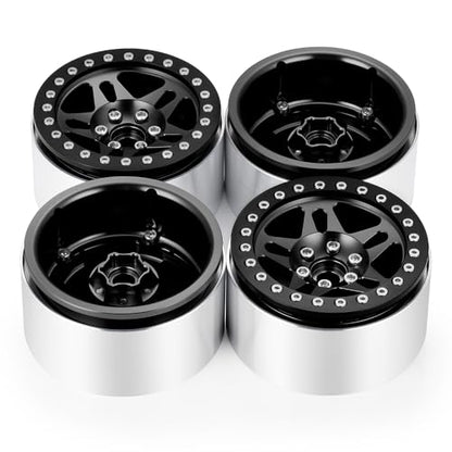 4PCS Aluminum 2.2 Beadlock Wheels for 1/10th RC Crawler Car Wraith RR10 SCX10 TRX4 (Black) - color: Black