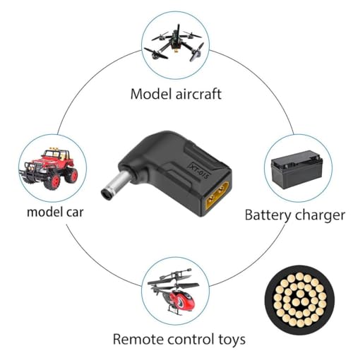 chenyang XT60 to DC Adapter,DC 5.5x2.1mm Male to XT60 Male 90 Degree Right Angled Bidirectional Charging Conversion Adapter for Aircraft Model/Car Model/Remote Control Toy/Battery Charger - style: DC Male to XT60 Male Right Angled