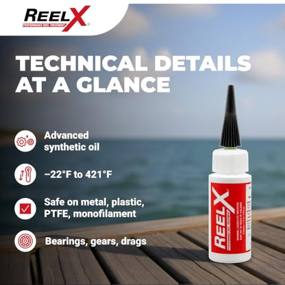 ReelX Fishing Reel Lubricant, Extreme-Pressure Anti-Corrosion Oil for Bearings, Spinning, Baitcasting, Spincast, Fly, Trolling & Electric Reels, Smooth Casting Saltwater Freshwater Protection, 1 oz