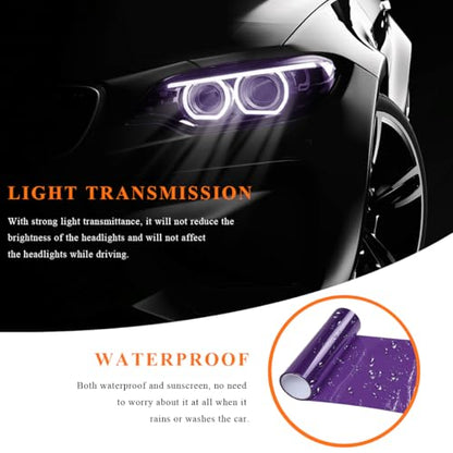 Sun Walker Car Light Tint Film, 12 x 48 Inch Waterproof Taillight Wrap Film Roll with Squeegee & Cutter, Self-Adhesive Vinyl Sticker Sheet Roll for Headlights Fog Lights Tail Lights (Purple) - color: Purple