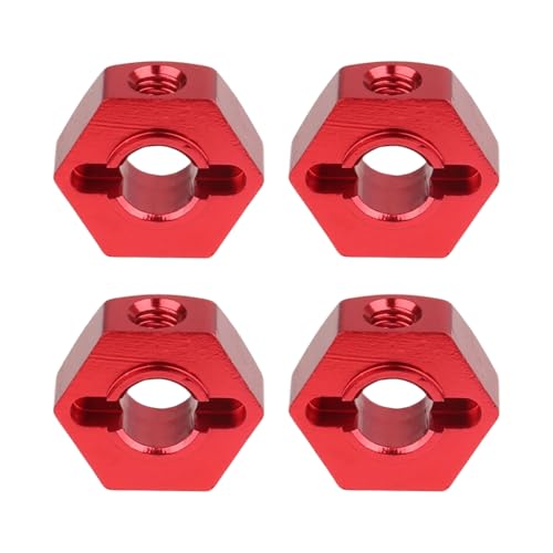 Hobbypark 12mm Wheel Hex Hubs 5mm Axle Hole Drive Adapter & M4 Lock Nuts for 1/12 1/10 RC Car Truck Buggy On Road RC Touring Racing Compatible with Traxxas Tamiya Redcat Axial Upgrades Parts (Red) - color: Red
