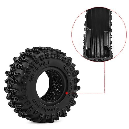 0.7 RC Crawler Tires OD 1.57" 1/30 Super Soft Rubber All Terrain Tyres For 1:30 1/32 Rock Mud Crawler Car Axial SCX30 Upgrades Parts 0.7" inch Beadlock Wheels Rims 4PCS