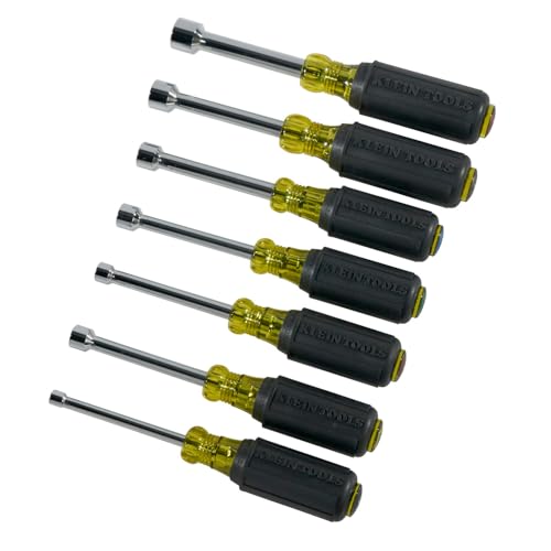 Klein Tools 631 Tool Set, Made in USA, Nut Driver Set w/Hex Nut Sizes 3/16, 1/4, 5/16, 11/32, 3/8, 7/16 and 1/2-Inch on 3-Inch Full Hollow Shaft, 7-Piece - style: Non-Magentic