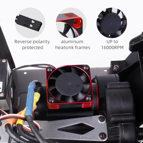 RC Car Motor Cooling Fan Heatsink 16000RPM Brushless ESC Cooling Fan 40x40mm for RC Car 1/8 1/10 540 550 Motor (Red) - color: Red