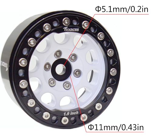 RC 1.9 Inch Beadlock Wheels Rims Hex 12mm Aluminum Wheel for TRX4 SCX10 Gen8 1/10 RC Crawler Remote Control Car Upgrades Accessories (White & Black) - color: White & Black