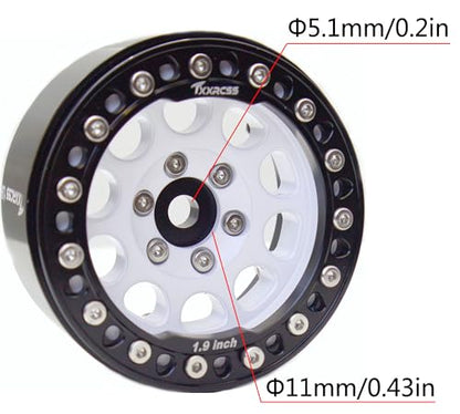 RC 1.9 Inch Beadlock Wheels Rims Hex 12mm Aluminum Wheel for TRX4 SCX10 Gen8 1/10 RC Crawler Remote Control Car Upgrades Accessories (White & Black) - color: White & Black