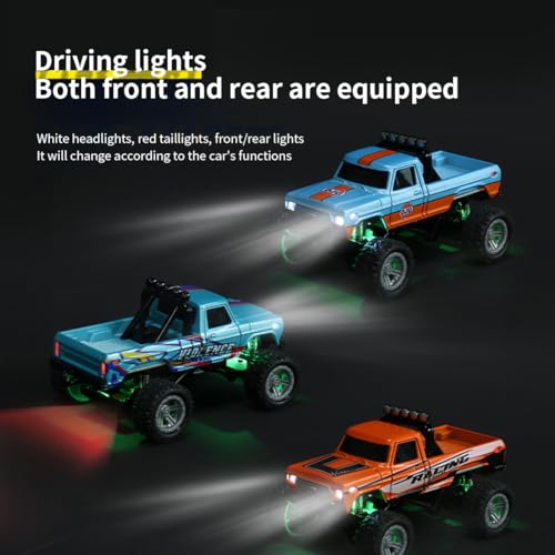 Mini 1/64 RC Off Road Truck, 2.4GHz Alloy Remote Control Car with LED Lights, 3-Speed Monster Truck, Shock Absorber Suspension, Desktop All Terrain RC Vehicle for Teens & Adults - color: Pink