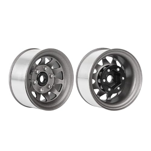 4PCS 1.55 Inch Aluminum Alloy Metal 10Holes Beadlock Wheel Rim Hubs Replacement Accessory for Tamiya AX90069 D90 TF2 CC01 CC02 1/10 RC Crawler Car Upgrade Parts(A-Grey) - color: A-grey