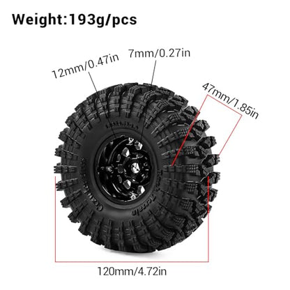 1.9" Beadlock Wheels and Tires 120mm (4.72in) for TRX4 SCX10 1/10 RC Crawler Upgrade Parts (Black-2, 4Pcs) - color: Black-2
