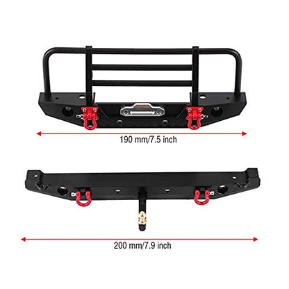 Metal Front Rear Bumper with LED Lights, for SCX10II 90046 1/10 RC Crawler Car