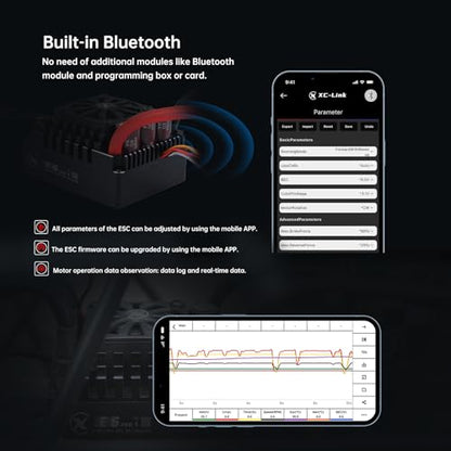XC E6Pro Sensored Brushless ESC for 1/6 RC Car,3-8S 300A | Bluetooth APP Programming,6.0V/7.4V/8.4V BEC,Turbo Timing,Multiple protection,Smart Fan,Bashing - size: E6PRO