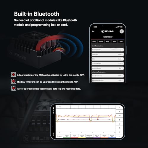 XC E6Pro Sensored Brushless ESC for 1/6 RC Car,3-8S 300A | Bluetooth APP Programming,6.0V/7.4V/8.4V BEC,Turbo Timing,Multiple protection,Smart Fan,Bashing - size: E6PRO