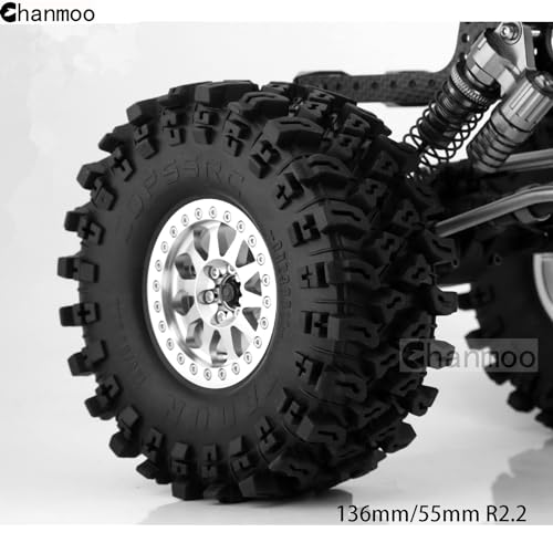 2.2 RC Crawler Tires 1/10 RC Rubber Slingers Grappler Mud Wheels Tyres For 1:10 Scale Rock Crawler Car Axial SCX10 90047 D90 TF2 Tamiya CC01 Traxxas TRX4 2.2in Beadlock Rims 4PCS
