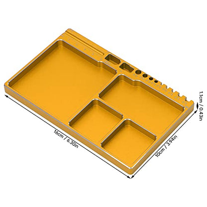 RC Magnetic Tray,High Strength Aluminium Alloy Magnetic Screw Tray with Magnetic Pad RC Magnetic Tray for RC Model Toy Repair RC Car Part (Gold)