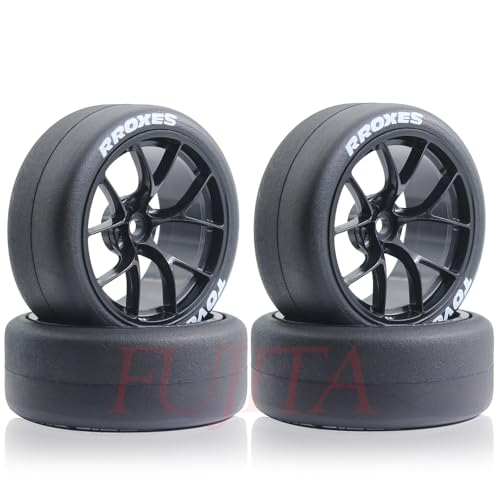 fujita 12mm hex 1/10 RC Drift Tires and Hard Plastic Wheels Rims Rally Racing Tyres for Tamiya XV01 XV02 TT02 PTG HSP RGT Kyosho FAZER MK2 Lc Racing PTG (Black) - color: Black