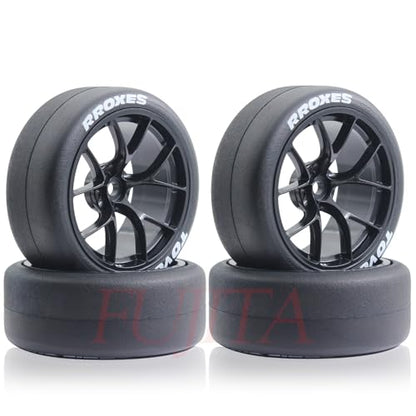 fujita 12mm hex 1/10 RC Drift Tires and Hard Plastic Wheels Rims Rally Racing Tyres for Tamiya XV01 XV02 TT02 PTG HSP RGT Kyosho FAZER MK2 Lc Racing PTG (Black) - color: Black
