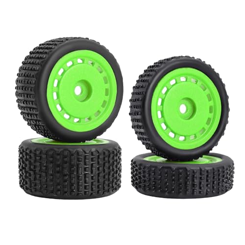 Pre-Mounted Pin Buggy Tires and Wheels Rims Hub Tires Set for 1/24 Losi Micro-B 1/28 Losi Micro-T Wltoys 244016 Upgrade Part (Green Micro-B) - color: Green Micro-b