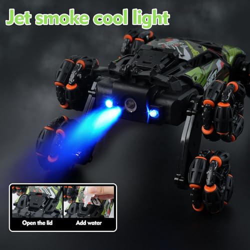 8 Wheels Remote Control Car - Birthday Gifts for 6 7 8 9 10 11 12 Years Old Boys, Gesture Sensing RC Stunt Car with Lights & Spray & 360 Degree Flips, 2.4Ghz Climbing Toys for Kids Age 6-12