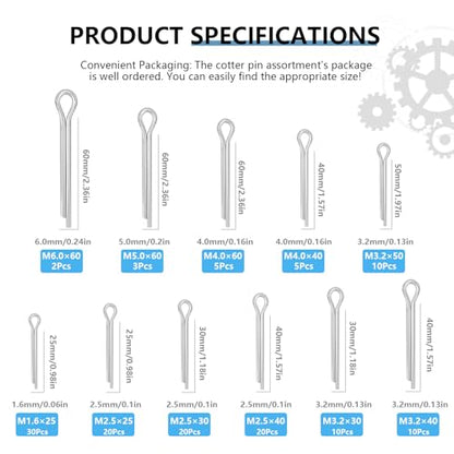11 Values Cotter Pin Kit 304 Stainless Steel Small Cotter Pins Large Split Pins Hardware Pins Set for Automotive Machinery Repairs DIY Crafts (Pack of 135Pcs) - size: Straight Cotter Pin