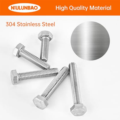 M6 x 20mm 25mm 30mm 35mm 40mm Heavy Duty Hexagon Bolts Hex Head Screws, 304 Stainless Steel, Metric, Machine Fully Thread, Bright Finish, Assortment Kit 50PCS - size: M6 x 20/25/30/35/40mm (50PCS)