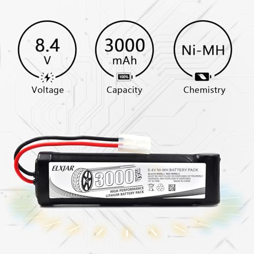 (2-Pack) 8.4V 3000mAh Ni-MH Battery for M16, SR16, AK, MP5 Airsoft | Fits M16A1, Knights SR16, MP5 SD5, MK5A4, G3 SD1, M16VN, CA G3 SG1 and G3 A3; standard Tamiya connector and charger included. - color: (2-Pack) 8.4V 3000mAh TAMIYA