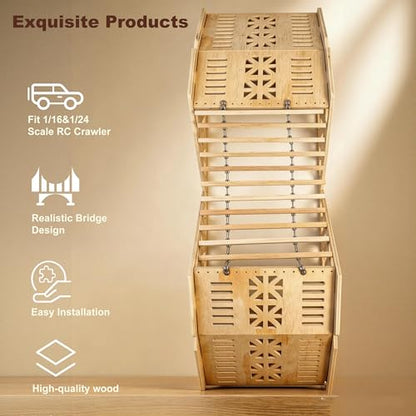 RC Crawler Course, RC Climbing Bridge, RC Crawler Climbing & Balance Challenge Bridge Obstacle Course for 1/18 1/24 Scale RC Crawler Truck, Wood Materials (Vehicle Not Included)