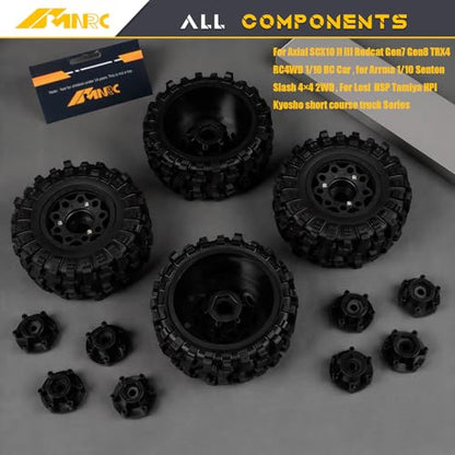 Plastic RC Short Course Truck Wheels and Rubber Tires & 12MM 14MM 17MM Hex Kit for 1/10 Arrma Senton Slash 4×4 2WD for Axial Losi Series Upgrade Part Black - color: Black