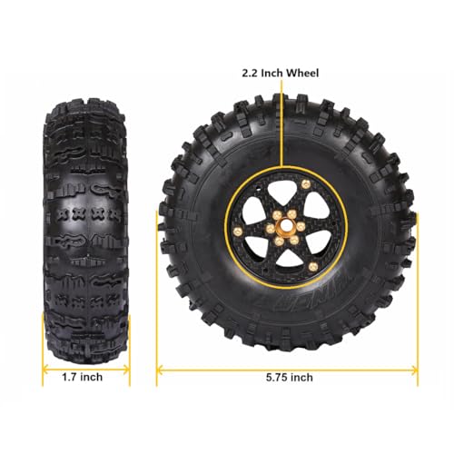 RhinoRC MOZA 2.2inch Competition Tires Super Sticky with Narrow Carbon Fiber Aluminum 2.2 inch Wheel Rim N2401 for Pro and Sporty Class 1/10 RC Crawler Car (2.2inch 4pcs) - color: 2.2inch 4pcs
