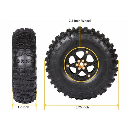 RhinoRC MOZA 2.2inch Competition Tires Super Sticky with Narrow Carbon Fiber Aluminum 2.2 inch Wheel Rim N2401 for Pro and Sporty Class 1/10 RC Crawler Car (2.2inch 4pcs) - color: 2.2inch 4pcs
