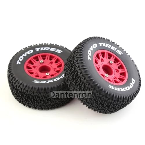 1/10 1/8 Truck Wheels and Tires 12mm 14mm 17mm Hex OD 4.41" RC Short Course Tires for 1:8 1:10 Scale Off Road Truck Car Traxxas Slash 2WD 4×4 Rc4wd Arrma Senton Axial Losi Redcat 4PCS (Red) - color: Red