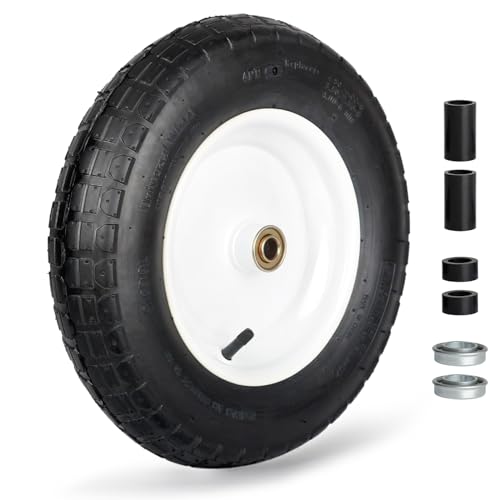 Wheelbarrow Rubber Tire, 14-inch Pneumatic Wheel, 3"-6" Centered Hub, 5/8" & 3/4" Ball Bearings, Replacement 4.80/4.00-8, 3.50/2.50-8, 4.00-6, 4.00-8 Wheelbarrow Wheels | 5/8" & 3/4" Ball Bearings, 3"-6" Centered Hub, Replacement for Garden Wagon Cart - s