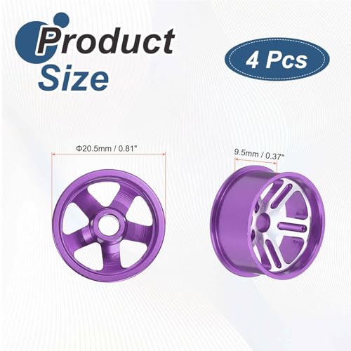 MECCANIXITY 4Pcs RC Car Wheel Rims, 20.5mm Dia 5-Spoke Purple Aluminum Alloy Wheel Rims Hex Hub for HSP RC Drift Racing Touring Car - color: Purple, size: 20.5mm Dia