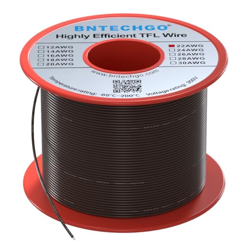 BNTECHGO 22AWG FEP Teflon Coated Wire Brown 100ft Tin-Plated Copper | 22 Gauge Strands Wire High-Temp FEP Insulation, -65°C to 200°C Rated, Aerospace Wiring, Medical Wiring, Scientific Equipment - size: 100ft Brown