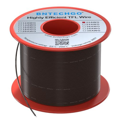 BNTECHGO 22AWG FEP Teflon Coated Wire Brown 100ft Tin-Plated Copper | 22 Gauge Strands Wire High-Temp FEP Insulation, -65°C to 200°C Rated, Aerospace Wiring, Medical Wiring, Scientific Equipment - size: 100ft Brown