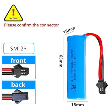 3.7V 1500mAh Rechargeable 18650 Lithium Ion Battery Pack Li-ion Cell SM-2P Plug for Remote Control Cars DIY Replacement
