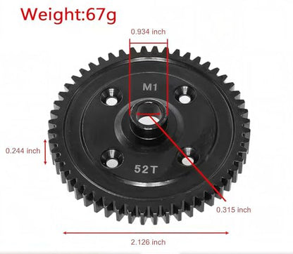 Hardened Steel 46T and 52T RC Main Spur Gear M1.0 Upgrade Parts for 1/8 Sledge Monster Truck (Black)