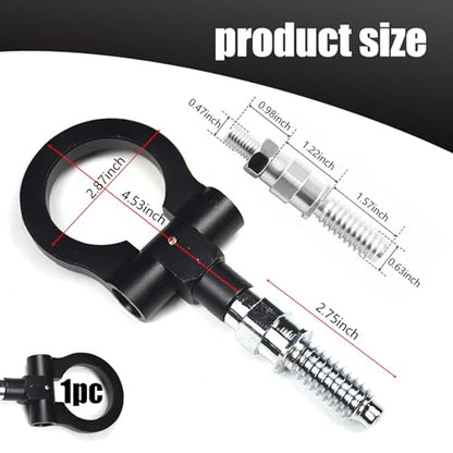 QODOLSI Pack-1 Car Front Bumper Tow Hook, Trailer Ring Replacement, Aluminum Bumper Pull Ring, Racing Recovery Hook, Screw-on Vehicle Modification Kit, for Most Cars, Trucks, Trailers (Black) - color: Black